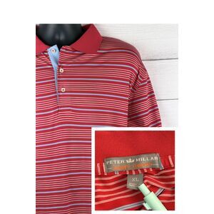 Peter Millar Polo Mens XL Red Striped Golf Shirt Summer Comfort